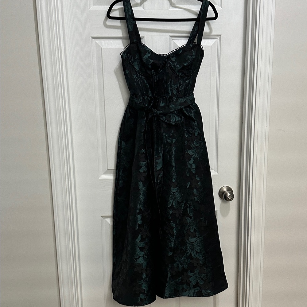 Lulu’s Black Floral Jacquard Bustier Midi Dress